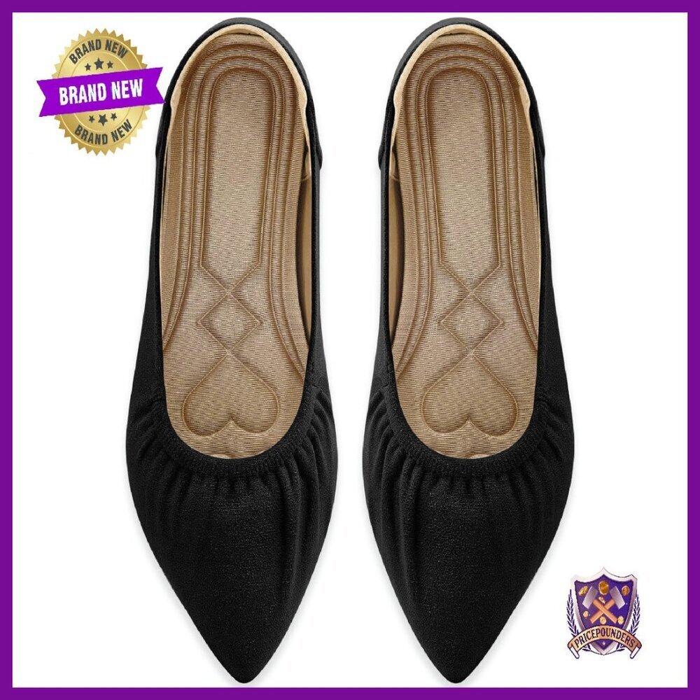 Pointed Toe Suede Ballet Flats Slip On Work Shoes Comfortable